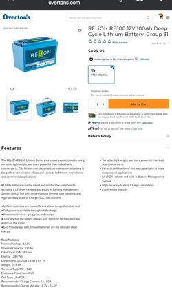 Interstate Deep Cycle Marine Battery And Relion Lithium 100 AMP HR Battery