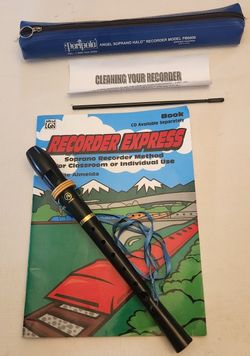 Peripole “Angel” Soprano Recorder Model PB6000, Case and Recorder Express Soprano Method Book