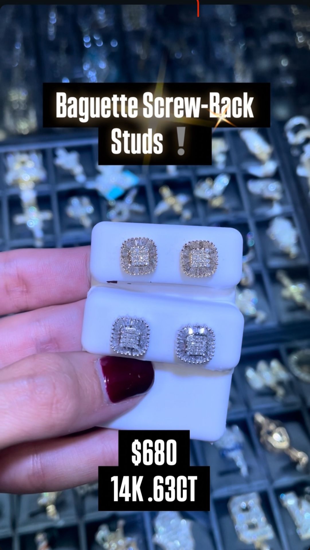 14K .63CT Diamond Baguette Screw Back Earring