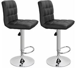Set of 2 Adjustable Bar Stools PU Leather Modern Dinning Chair with Back