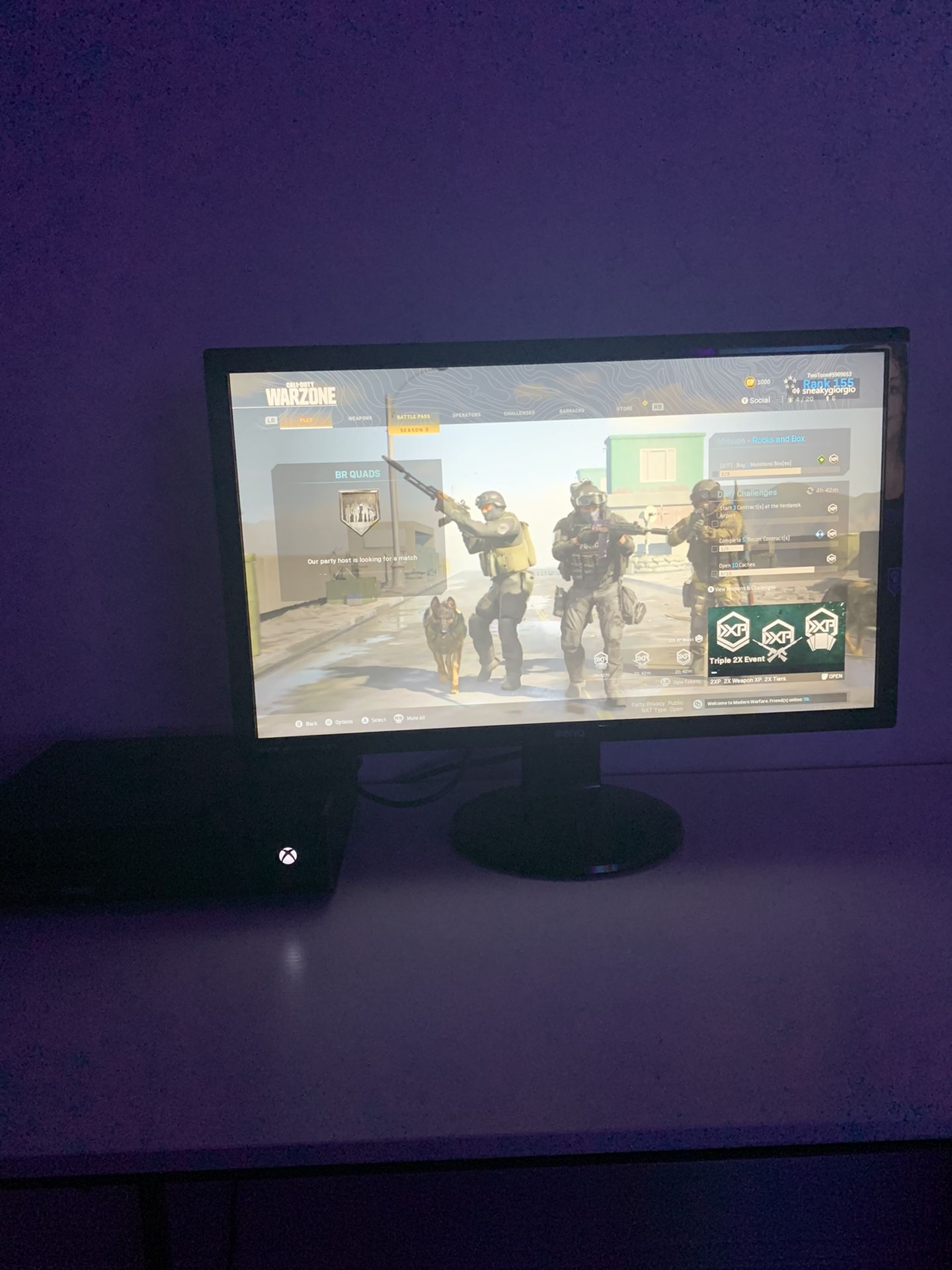 Xbox one with headphones and gaming monitor