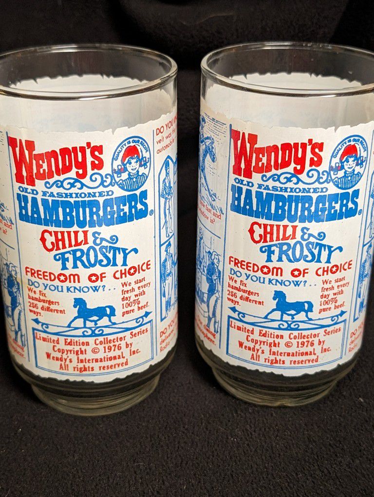 Very Rare Set of Vintage 1976 Wendy's Drinking Glasses. Approx 5" high.