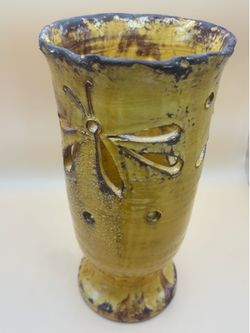 Bright Uplifting Yellow Dragonfly Ceramic Vase