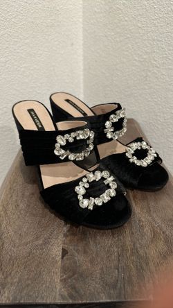 Ava & Aiden Black Velvet Chunk Heel with Crystal Rhinestones  8.5 M EUR 381/2