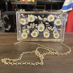Acrylic Clutch With Preserved Flowers 