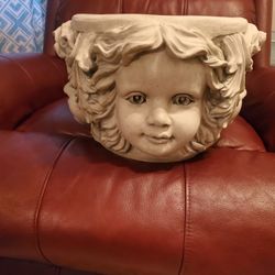 Boys Face Planter...has 4 Faces On It..heavy Pot..size 13x10..like New!
