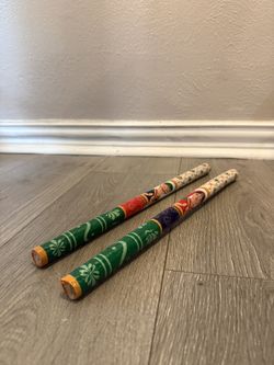 Colorful Lightly Used Indian Dandiya Sticks – Hand-Painted Folk Art Pair