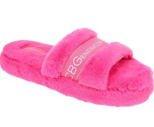 BCBGeneration Hot Pink Fuzzy Slip-on Slippers NWOT