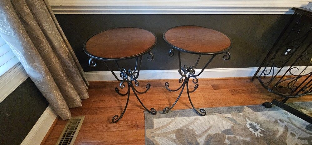 Set Of 2 Kirklands Wood and Wrought Iron End Table