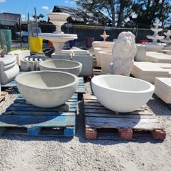 Concrete Large Low Bowl Planter Pot / Cement Backyard Patio Pot Garden Planters