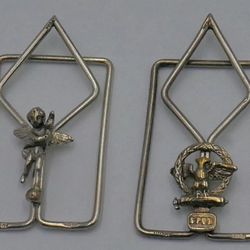 Set of 4 napkin clips  800 silver Italy Angel, Eagle, Bear Roma (2) antique mint condition. 53.8 GRAMS.  