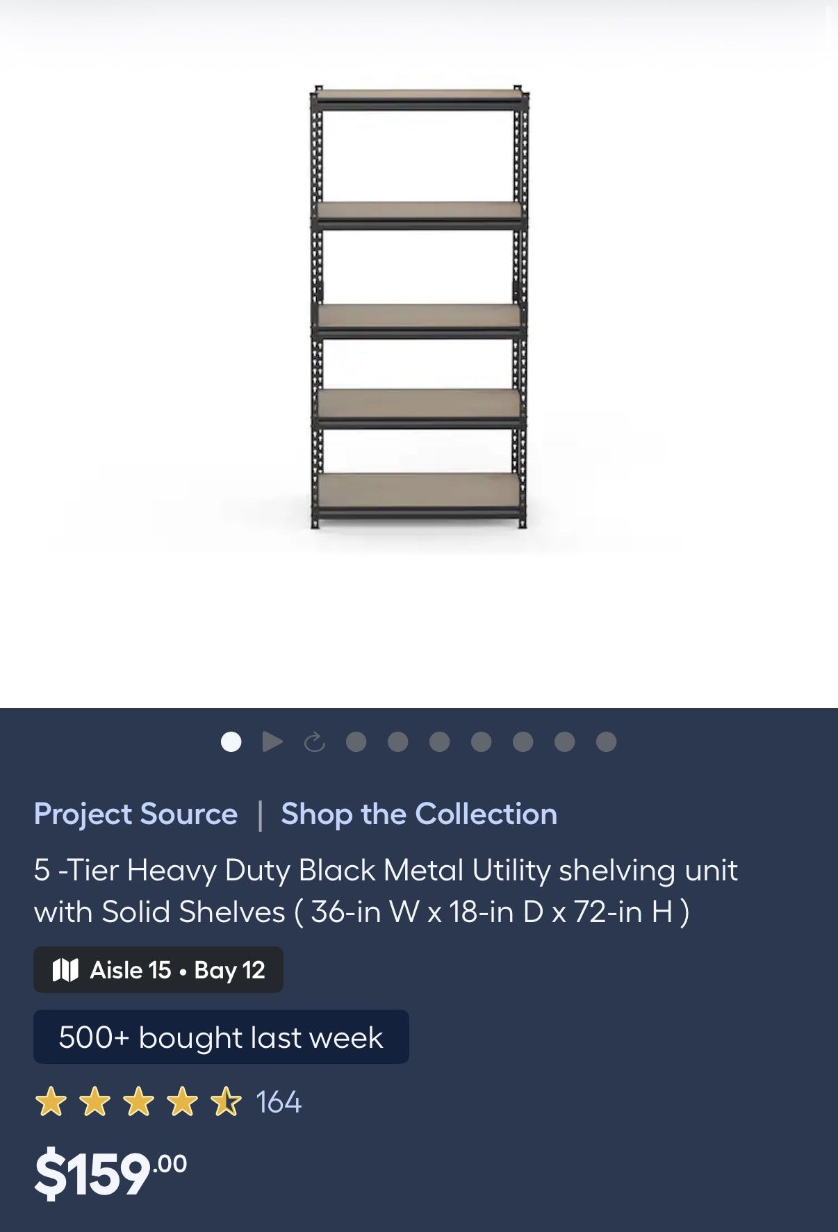 5 -Tier Heavy Duty Black Metal Utility shelving unit with Solid Shelves ( 36-in W x 18-in D x 72-in H)