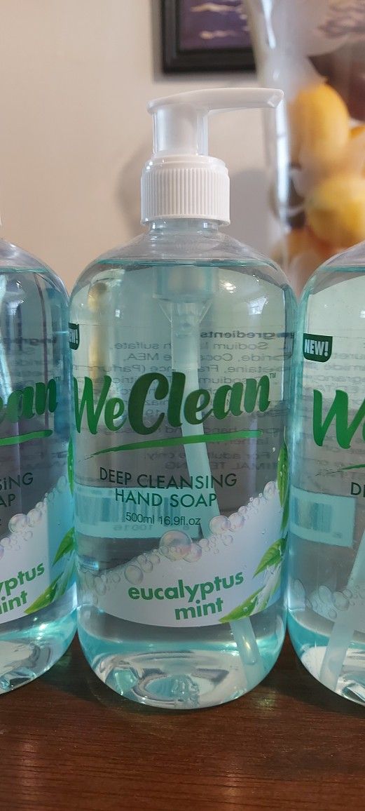 WECLEAN Hand Soap Pump, 17 fl oz, Eucalyptus Mint Scent, Helps Reduce Bacteria, No Harsh Chemicals, Easy to Use. All 7