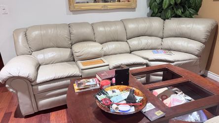 Real Leather L shape sofa with sofa bed