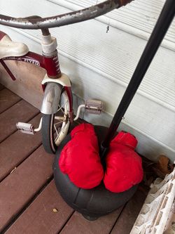 Kids Red Boxing Gloves with Standing Punching Bag