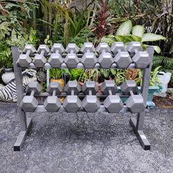 SET OF DUMBBELLS AND  HEAVY 2 TIER DUMBBELL RACK (PAIRS OF)  :  15s  20s  25s  30s  35s  45s  50s 
