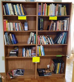 Moving Sale: 5-Shelf Wood Grain Bookcase / Media Tower
