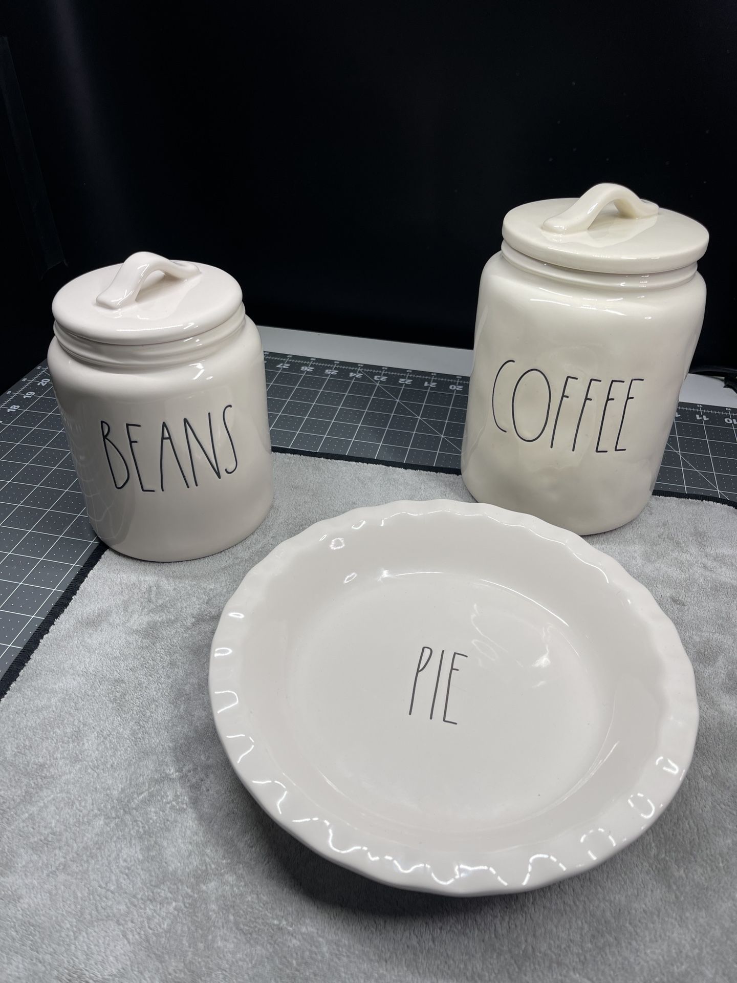 New Rae Dunn 2 Canister And Plate Set 3 Artisan Collection Magenta set includes Pie plate and Coffee & Beans canister