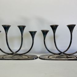 Vintage Candle Holder Reed & Barton 291 Quad Candelabra Pair 4 Candles Silver Plate 