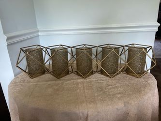 Novogratsz Gold Stainless Steel 5-Prong Geometric Candle Holder w/ Glittering Glass