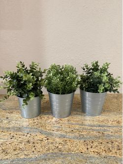 IKEA Faux Plants in Galvanized Metal Pots (Set of 3)
