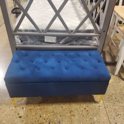 Blue Velvet Tufted Storage Ottoman (New)