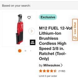 M12 FUEL 12-Volt Lithium-Ion Brushless Cordless High Speed 3/8 in. Ratchet (Tool-Only)