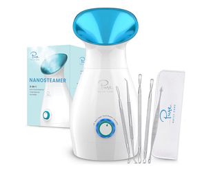 Pure Daily Care NanoSteamer Large 3-in-1 Nano Ionic Facial Steamer with Precise Temp Control - Humidifier - Unclogs Pores - Blackheads - Spa Quality -