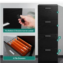4 Dresser File Cabinet Organizer With Key Lock Black 