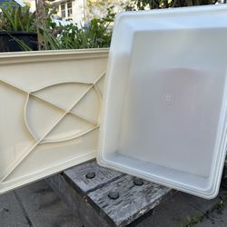 Vtg Tupperware 14” Sheet Cake Taker 623-2 Almond Top 622-2