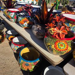 🌷Beautiful Talavera & Terracotta Pots🐞Handcrafted Metal Art 🌵