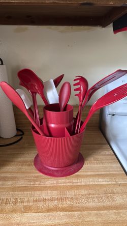Red Rotating Utensil Holder