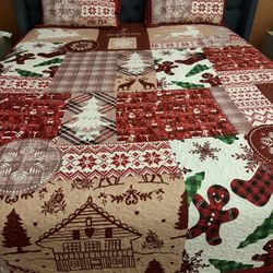 Christmas quilt set queen size with shams 