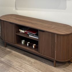 Modern Mid-Century Wood TV Stand / Lowboard with Sliding Doors