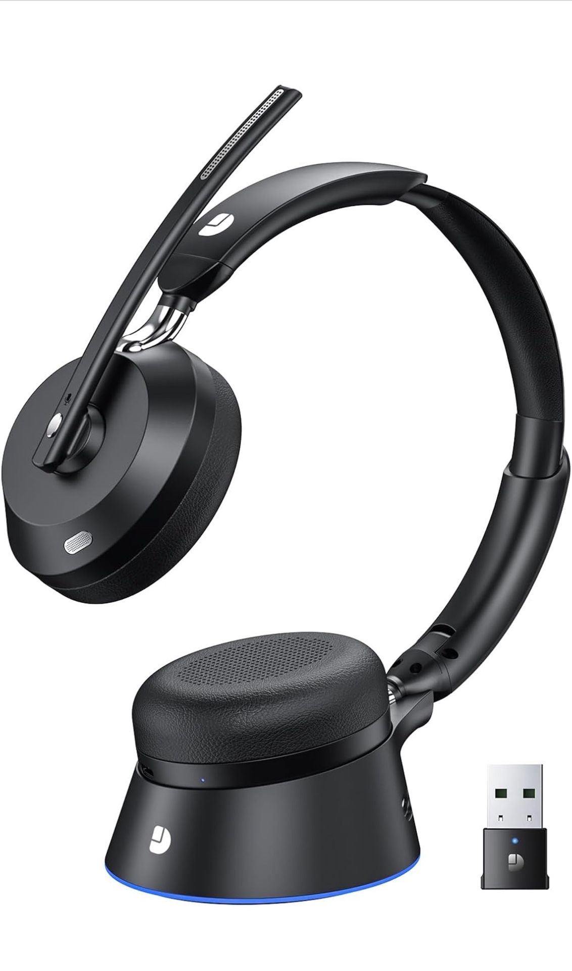 Wireless Headset with Mic for Work, Wireless Headphones with Mic (Noise Cancelling), Charging Base & Mute Button, Bluetooth Headset with Microphone wi