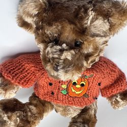 Galerie Brown Shaggy Plush Bear in Pumpkin Sweater (Vintage 2003)