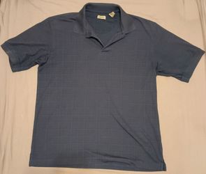 IZOD Men’s Short Sleeve Polo Shirt Navy Blue Windowpane Check Large
