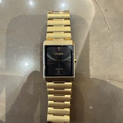 CITIZEN ECO-DRIVE AR3102-51E STILETTO TANK BLACK SQUARE DIAL GOLD TONE WATCH UNI