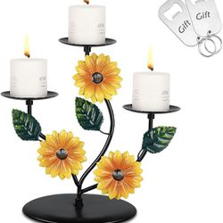 Sunflower Black Candle Holders, Candle Holders for Pillar Candles, Tea Light Candle Holders, Forfabu Candle Stands for Home Decor, Metal Candelabras f