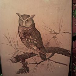 Mid Century Owl Carving Art