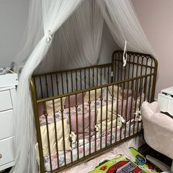 Little Seeds Gold Monarch Hill Ivy Metal Crib W/ mattress And Topper!