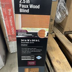 Chestnut Cordless Premium Faux Wood blinds with 2.5 in. Slats - 34 in. W x 64 in. L (Actual Size 33.5 in. W x 64 in. L)