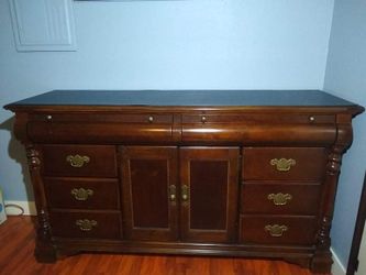 Solid Wood Large Dresser with real leather top!
