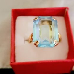 Women Blue Topaz Ring Size 8.