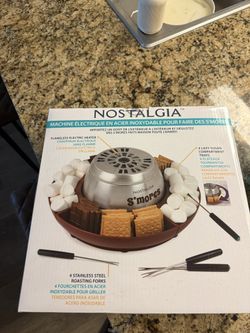 Nostalgia Indoor Electric Stainless Steel S'Mores Maker with 4 Lazy Susan Compartment Trays for Graham Crackers, Chocolate, Marshmallows and 4 Roastin
