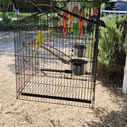 Large Bird Cage Comes With Stand,2 Parakeets And All Accessories 