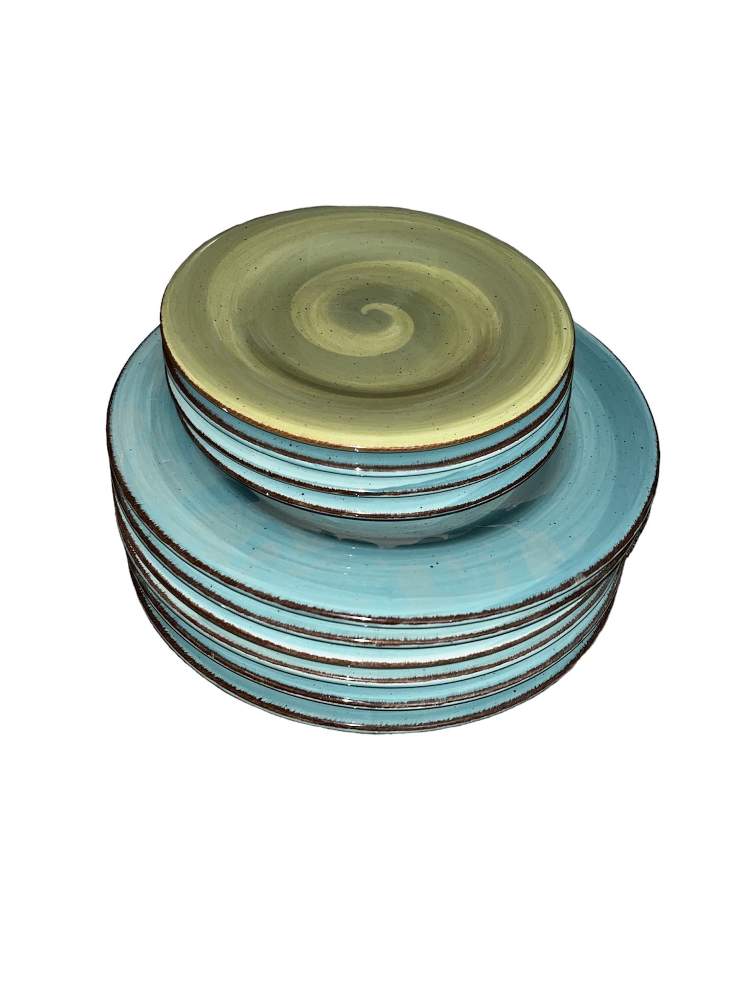 Hausenware swirled 10 piece plate set teal & green