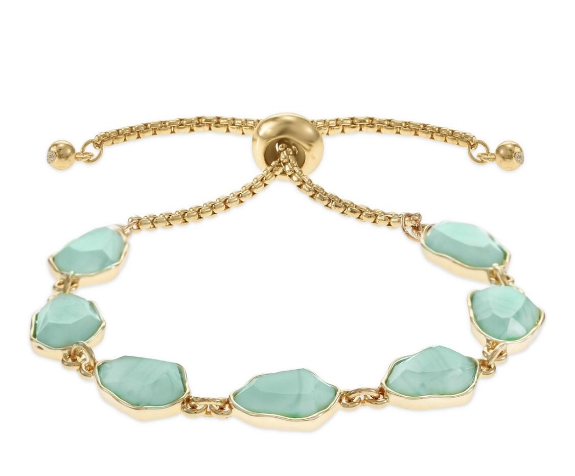 Mint Green Stone and Gold-toned adjustable braceler