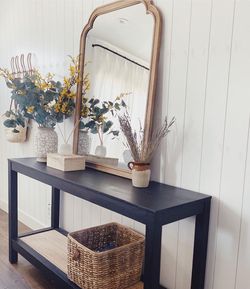 Studio McGee Console Table with Woven Rattan Shelf