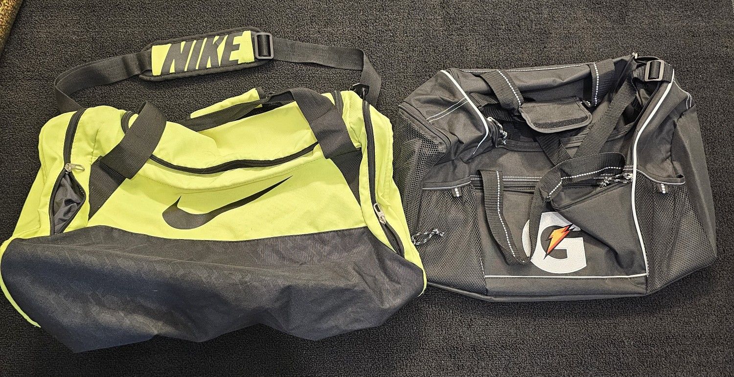 Duffle Bag, Nike And Gatorade. 